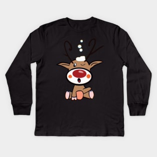 Funny Snowy Rudolf Kids Long Sleeve T-Shirt